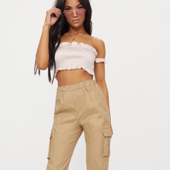 Pretty Little Thing Blush Bardot Crop Top Size 10 - Picture 1 of 6